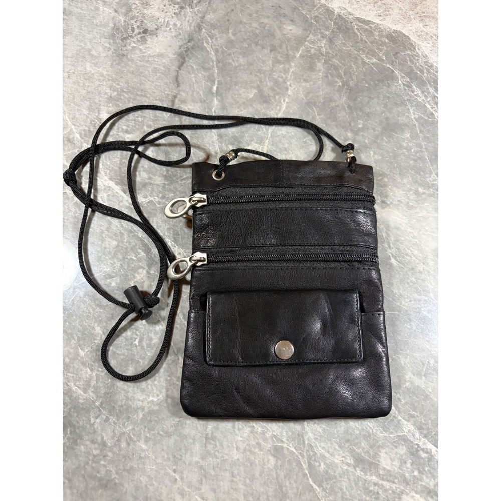 Neck Pouch Bag || Small || Black Travel Utility || Leather